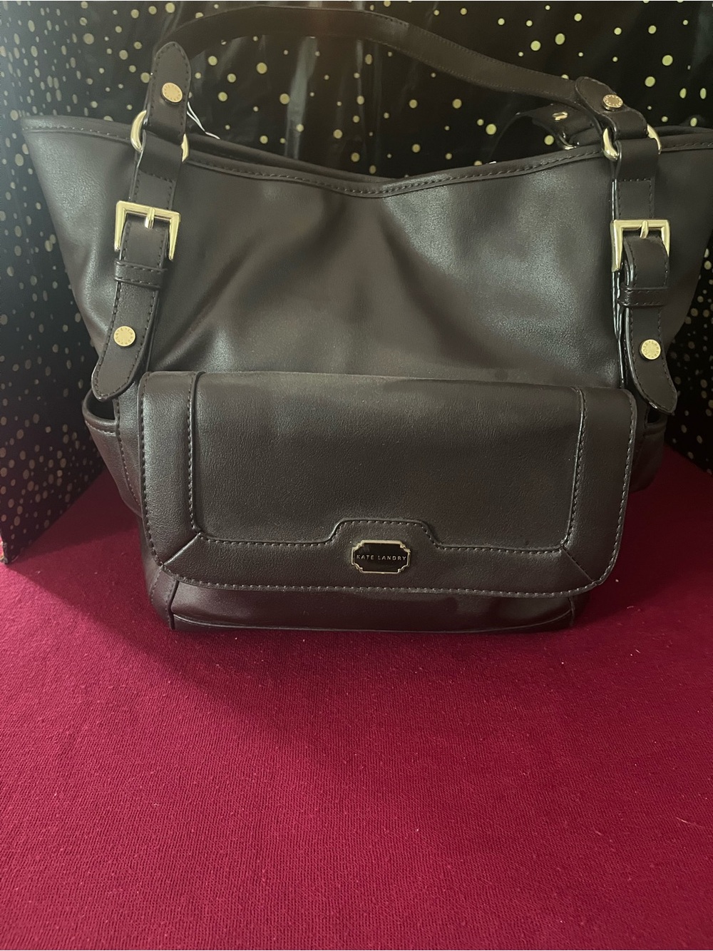 Kate Landry Brown Leather Shoulder Tote with Front Flap Pocket